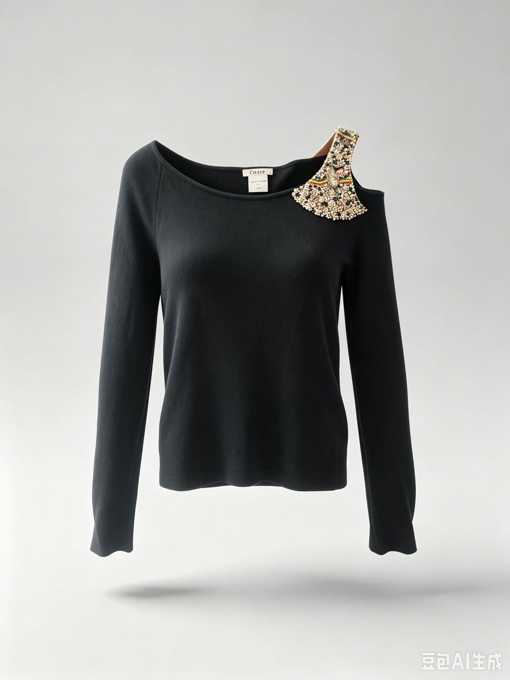 Chloe Black One-Shoulder Embellished Sweater